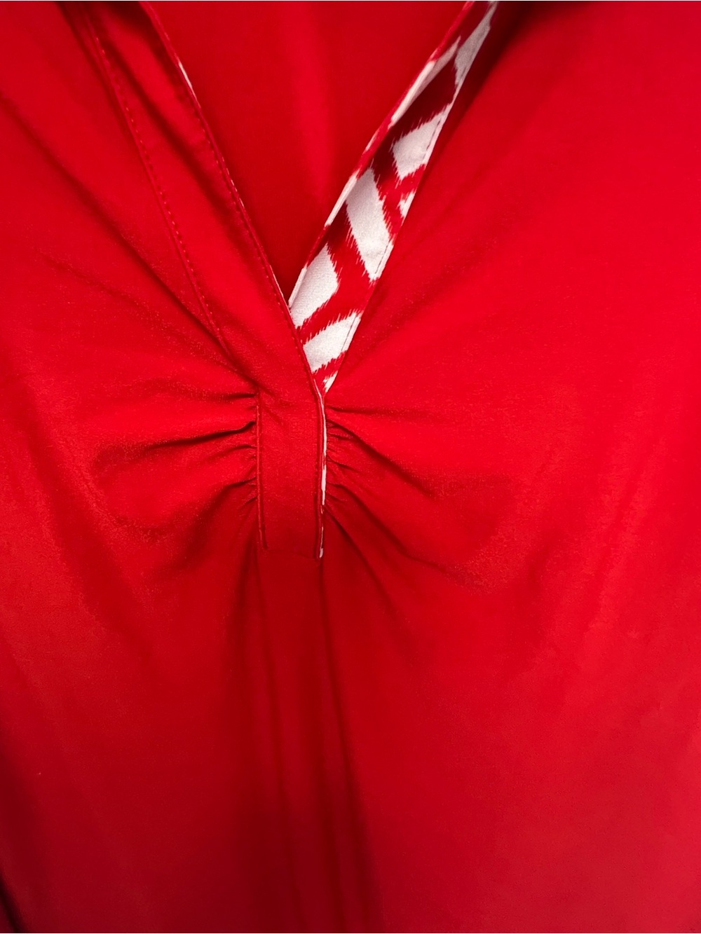 Susan Graver Women's Red Short-Sleeve Polo w/Patterned Trim at collar/neckline - Picture 3 of 8